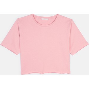 Różowy t-shirt Gate z okrągłym dekoltem z bawełny z krótkim rękawem