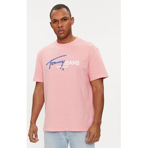 Różowy t-shirt Tommy Jeans z krótkim rękawem w młodzieżowym stylu