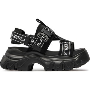 Czarne sandały Replay na platformie w stylu casual z klamrami