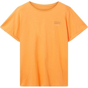 Pomarańczowa bluzka Tom Tailor z krótkim rękawem z bawełny z okrągłym dekoltem