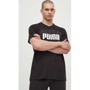 Czarny t-shirt Puma z nadrukiem w sportowym stylu z bawełny