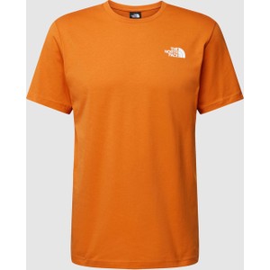 Pomarańczowy t-shirt The North Face w stylu casual z nadrukiem z bawełny