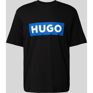 Czarny t-shirt Hugo Blue z krótkim rękawem z nadrukiem