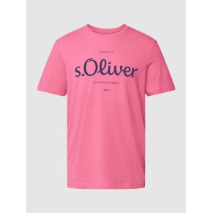 Różowy t-shirt S.Oliver w młodzieżowym stylu z krótkim rękawem z bawełny