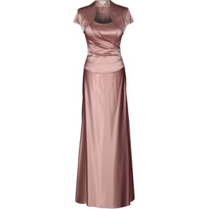 Różowa sukienka - (#fokus z satyny maxi z krótkim rękawem