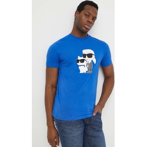 Niebieski t-shirt Karl Lagerfeld w młodzieżowym stylu z krótkim rękawem z nadrukiem
