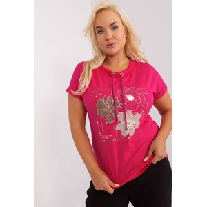 Różowa bluzka 5.10.15 w młodzieżowym stylu z okrągłym dekoltem z nadrukiem