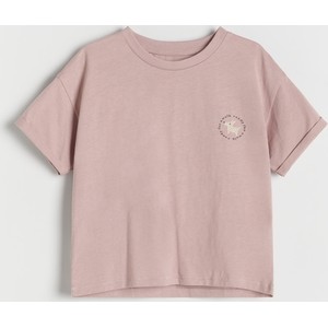 Różowa bluzka dziecięca Reserved z bawełny z krótkim rękawem
