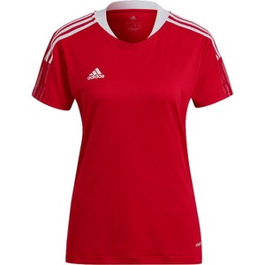Czerwony t-shirt Adidas w sportowym stylu z krótkim rękawem z dżerseju