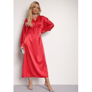 Czerwona sukienka Renee w stylu klasycznym maxi z długim rękawem