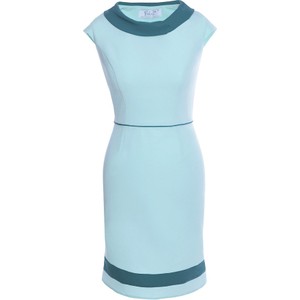 Niebieska sukienka Fokus midi z krótkim rękawem z tkaniny