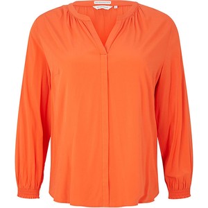 Pomarańczowa bluzka Tom Tailor z długim rękawem z dekoltem w kształcie litery v