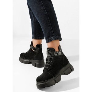 Czarne botki Zapatos w stylu casual z płaską podeszwą sznurowane