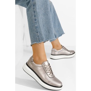 Srebrne półbuty Zapatos z płaską podeszwą sznurowane w stylu casual