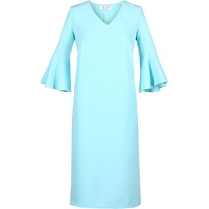Niebieska sukienka Fokus z długim rękawem midi trapezowa