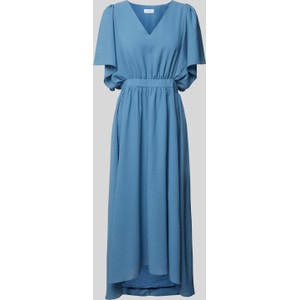 Niebieska sukienka Vila z długim rękawem z dekoltem w kształcie litery v