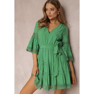 Zielona sukienka Renee w stylu casual mini z dekoltem w kształcie litery v