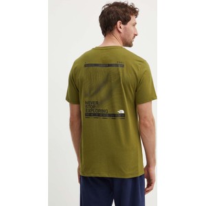 Zielony t-shirt The North Face z bawełny w sportowym stylu z krótkim rękawem
