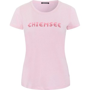 Różowy t-shirt Chiemsee z krótkim rękawem z okrągłym dekoltem z bawełny