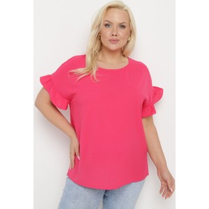 Różowa bluzka born2be z okrągłym dekoltem w stylu klasycznym