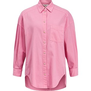 Różowa koszula Object z długim rękawem w stylu casual