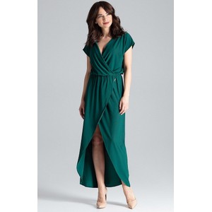 Zielona sukienka LENITIF maxi z dekoltem w kształcie litery v