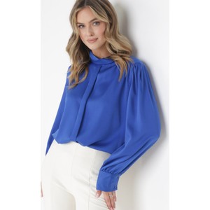 Niebieska bluzka born2be z okrągłym dekoltem z tkaniny w stylu casual
