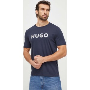 Granatowy t-shirt Hugo Boss w młodzieżowym stylu z nadrukiem z bawełny