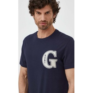 Granatowy t-shirt Gant z nadrukiem z krótkim rękawem w młodzieżowym stylu