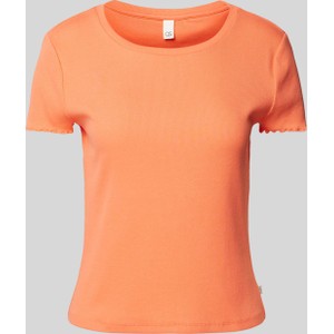 Pomarańczowa bluzka Qs z okrągłym dekoltem w stylu casual z krótkim rękawem