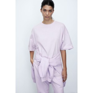 Fioletowa bluzka H & M w stylu casual z okrągłym dekoltem z krótkim rękawem