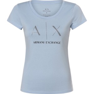 Niebieski t-shirt Armani Exchange z okrągłym dekoltem z krótkim rękawem
