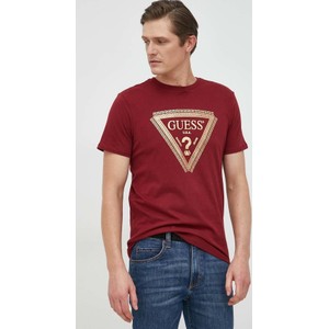 Czerwony t-shirt Guess z nadrukiem z krótkim rękawem w młodzieżowym stylu