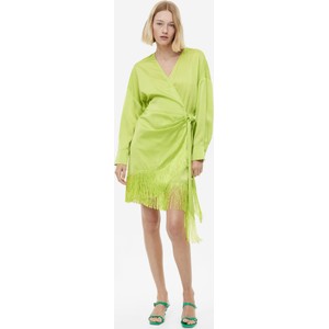 Zielona sukienka H & M kopertowa mini z dekoltem w kształcie litery v