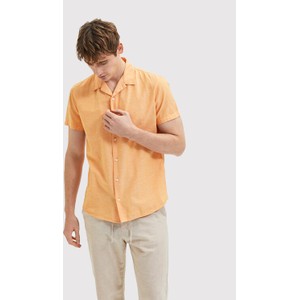 Pomarańczowa koszula Selected Homme z krótkim rękawem z klasycznym kołnierzykiem