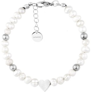 Manoki Bransoletka damska białe perełki srebrne serduszko do personalizacji