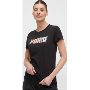 Czarny t-shirt Puma z okrągłym dekoltem w sportowym stylu z bawełny