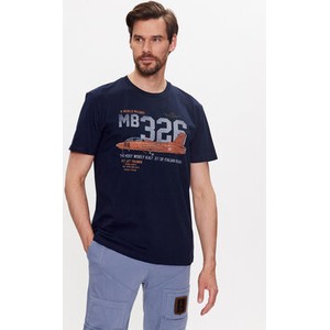 Granatowy t-shirt Aeronautica Militare z krótkim rękawem w młodzieżowym stylu