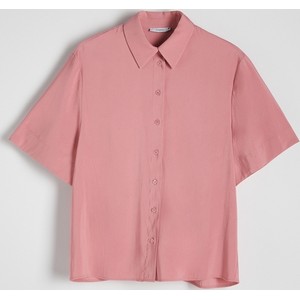 Różowa koszula Reserved w stylu casual z krótkim rękawem