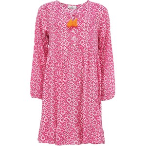 Różowa sukienka Zwillingsherz mini z długim rękawem oversize