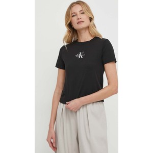 Czarny t-shirt Calvin Klein w stylu casual z okrągłym dekoltem