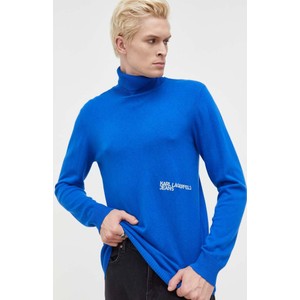 Niebieski sweter Karl Lagerfeld Jeans z golfem z wełny