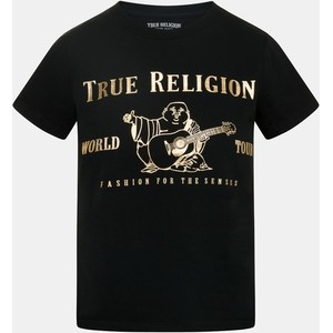 Czarny t-shirt True Religion z krótkim rękawem z okrągłym dekoltem