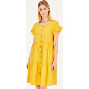 Żółta sukienka L’AF w stylu casual z okrągłym dekoltem