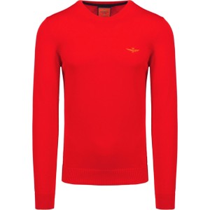 Czerwony sweter Aeronautica Militare z okrągłym dekoltem