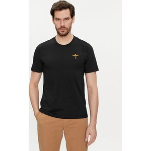 Czarny t-shirt Aeronautica Militare w stylu casual z krótkim rękawem