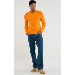 Pomarańczowy sweter Big Star z bawełny z okrągłym dekoltem w stylu vintage