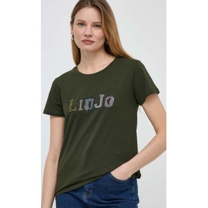 Zielony t-shirt Liu-Jo z krótkim rękawem w młodzieżowym stylu