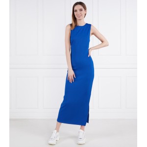 Niebieska sukienka Calvin Klein midi bez rękawów z okrągłym dekoltem
