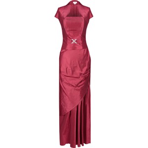 Czerwona sukienka Fokus z rubinem maxi z krótkim rękawem